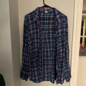 Plaid Long Sleeve Shirt in Blue and Purple